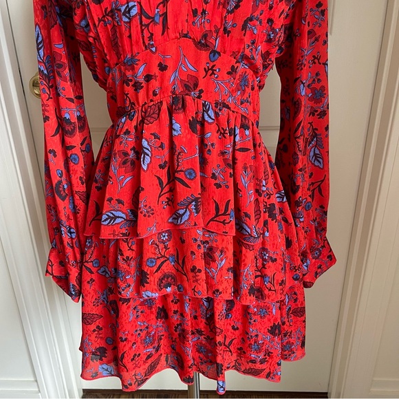 Red Floral Print Zara Long Sleeve Dress - Picture 6 of 7